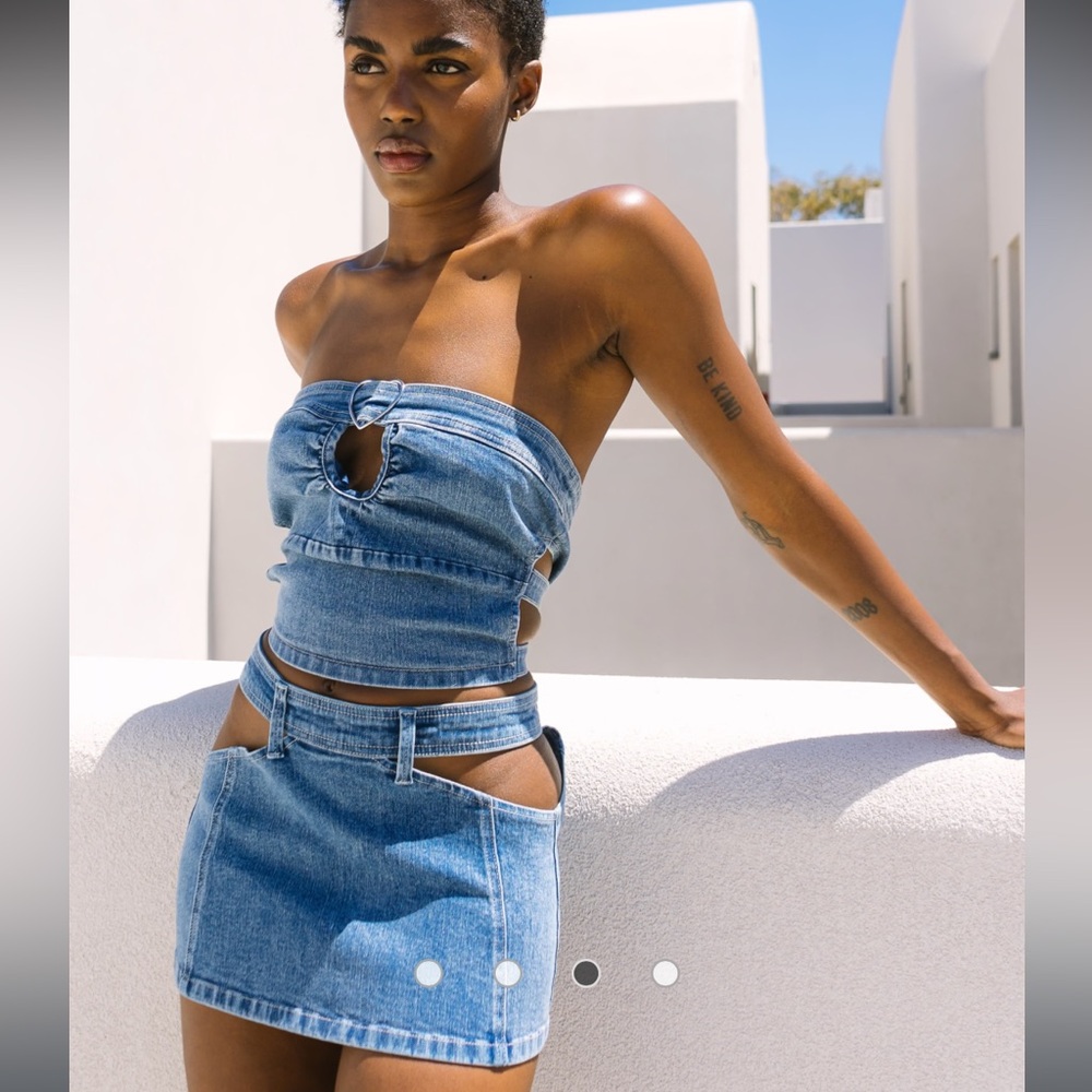 ASOS. Labelrail x Eva Apio cut-out detail denim mini skirt in blue
